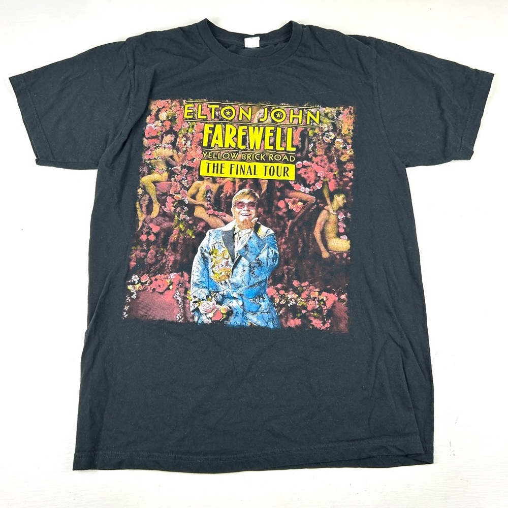 Elton John Farewell Tour 2022 T Shirt Womens Large Black Yellow Brick Road